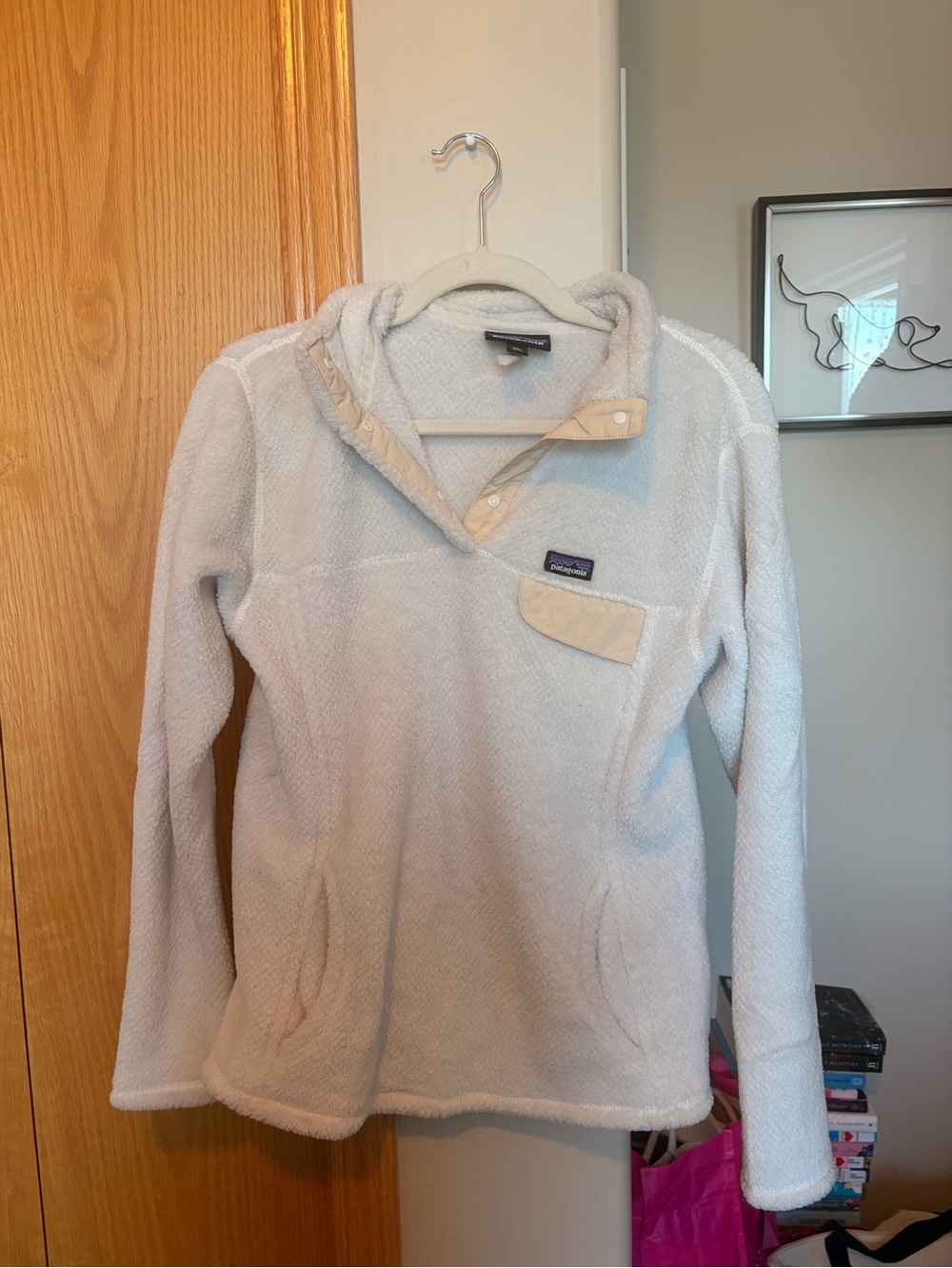 Patagonia Light Gray Snap-T Fleece Pullover with Cream Accents